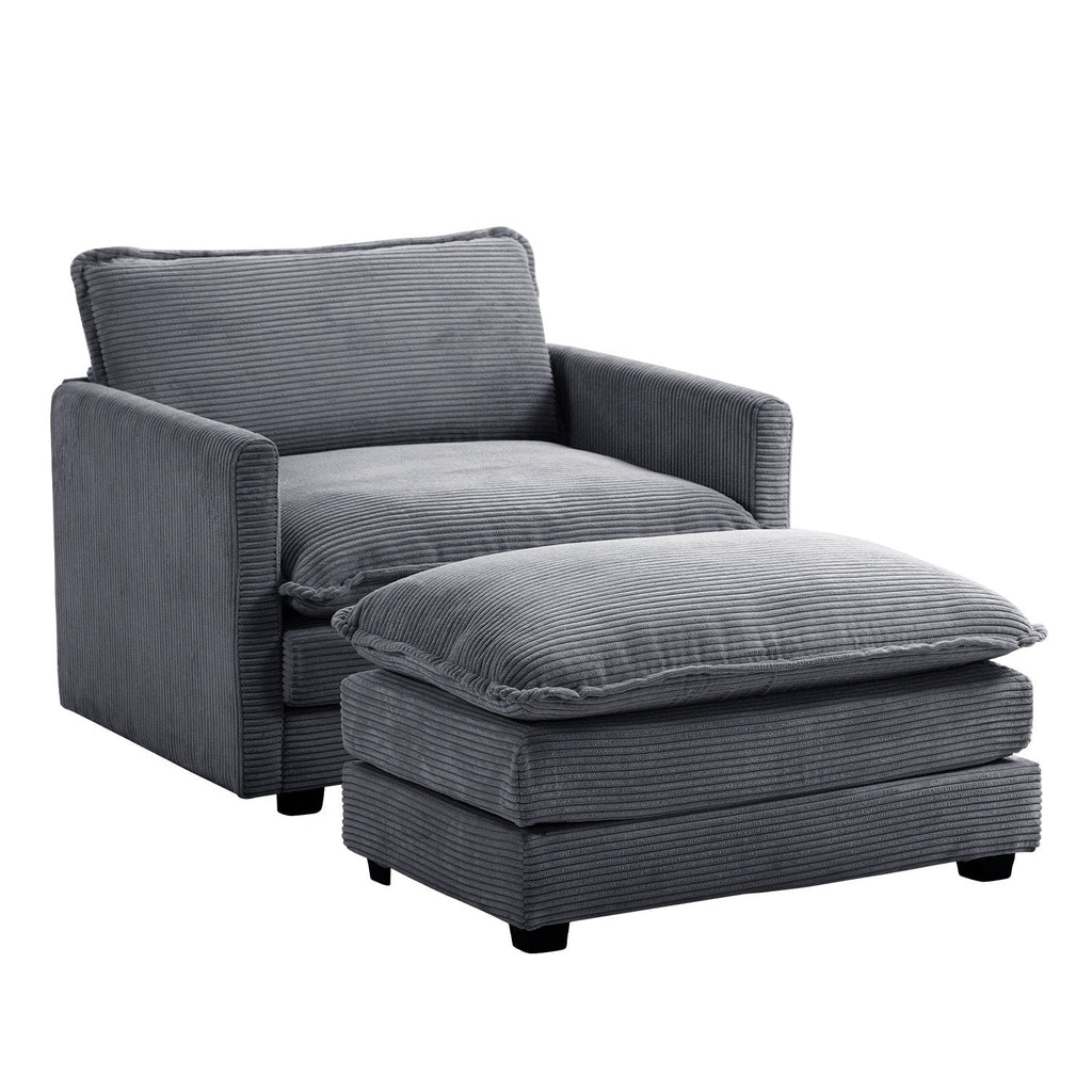 Canapé sectionnel en velours côtelé avec ottomans amovibles & coussins ultra-doux pour salon & chambre