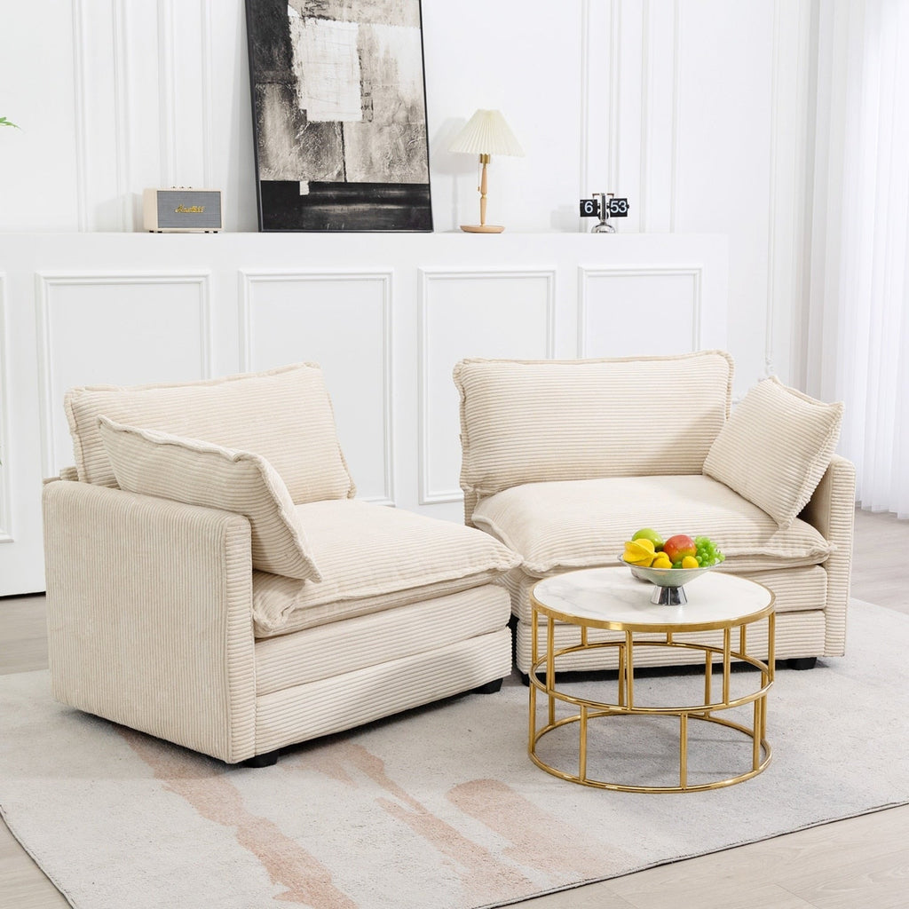 Canapé sectionnel en velours côtelé avec ottomans amovibles & coussins ultra-doux pour salon & chambre