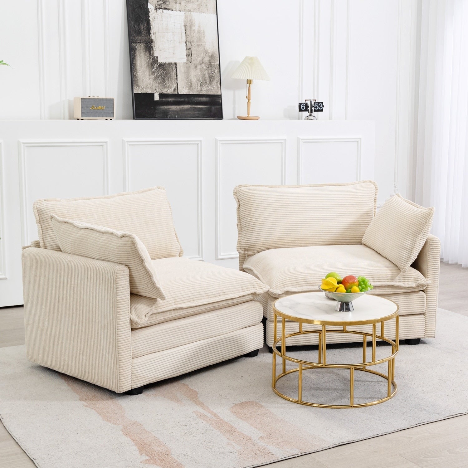 Canapé sectionnel en velours côtelé avec ottomans amovibles & coussins ultra-doux pour salon & chambre