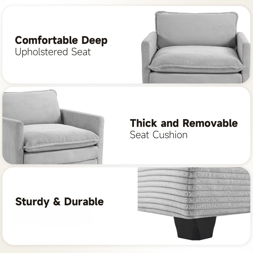 Canapé sectionnel en velours côtelé avec ottomans amovibles & coussins ultra-doux pour salon & chambre