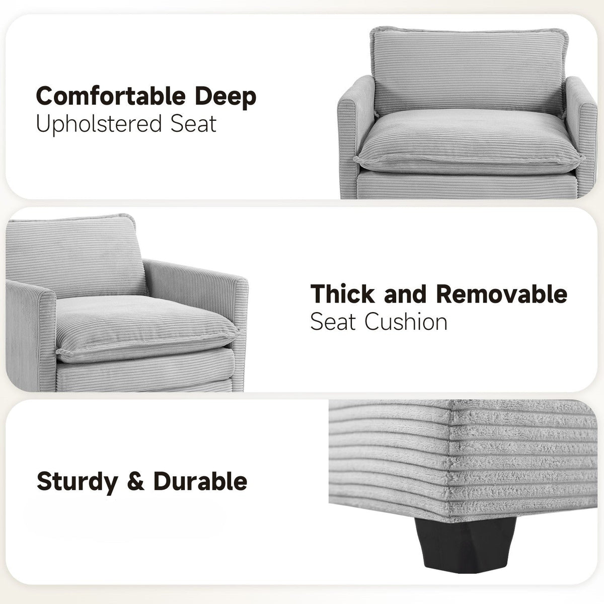 Canapé sectionnel en velours côtelé avec ottomans amovibles & coussins ultra-doux pour salon & chambre