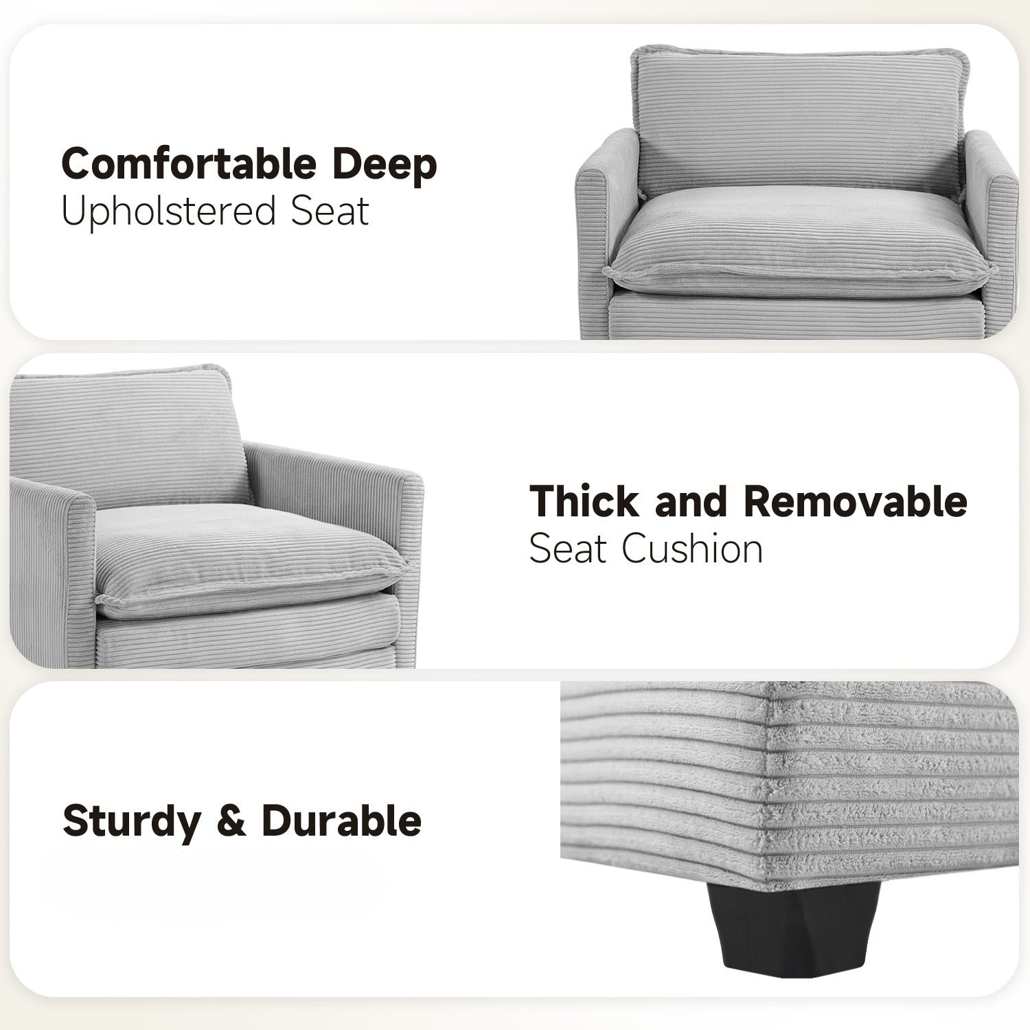 Canapé sectionnel en velours côtelé avec ottomans amovibles & coussins ultra-doux pour salon & chambre