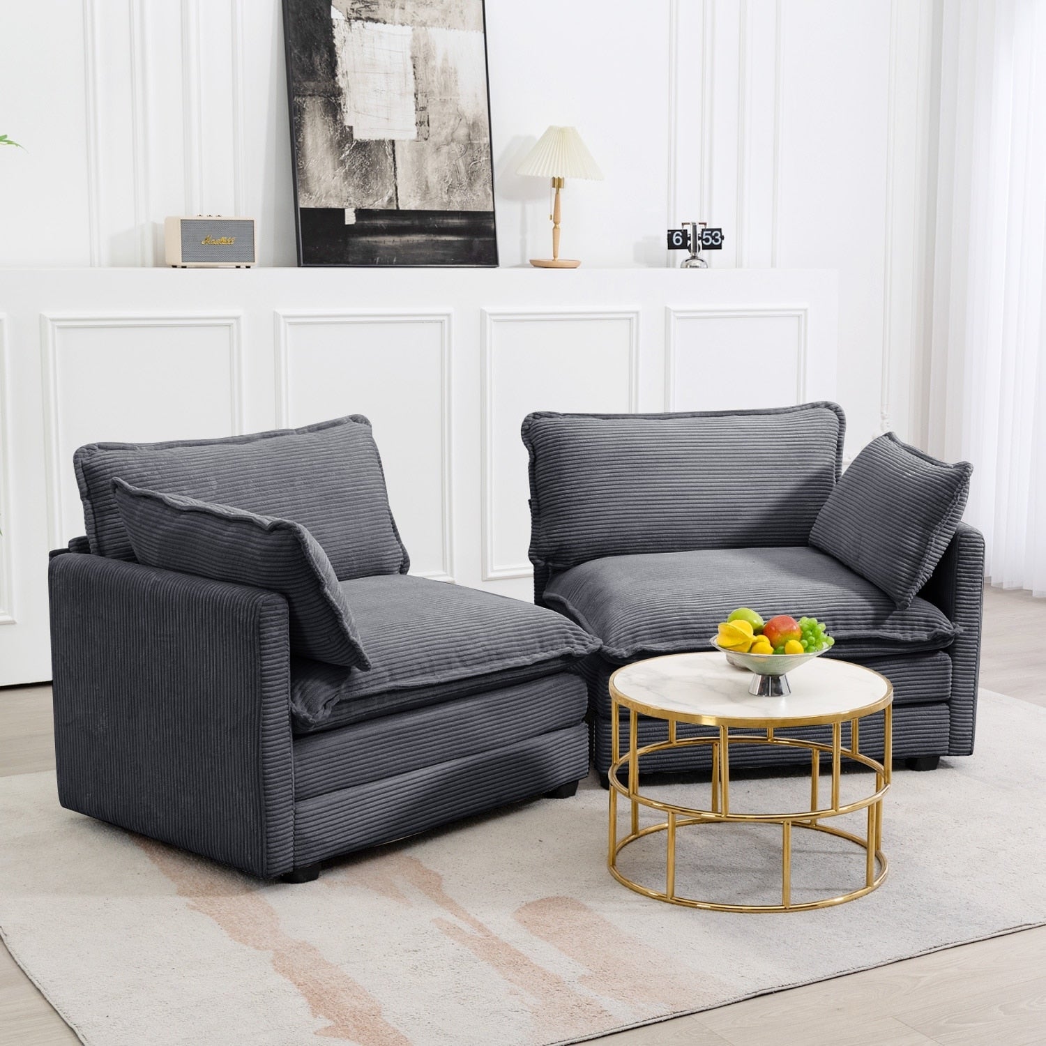 Canapé sectionnel en velours côtelé avec ottomans amovibles & coussins ultra-doux pour salon & chambre