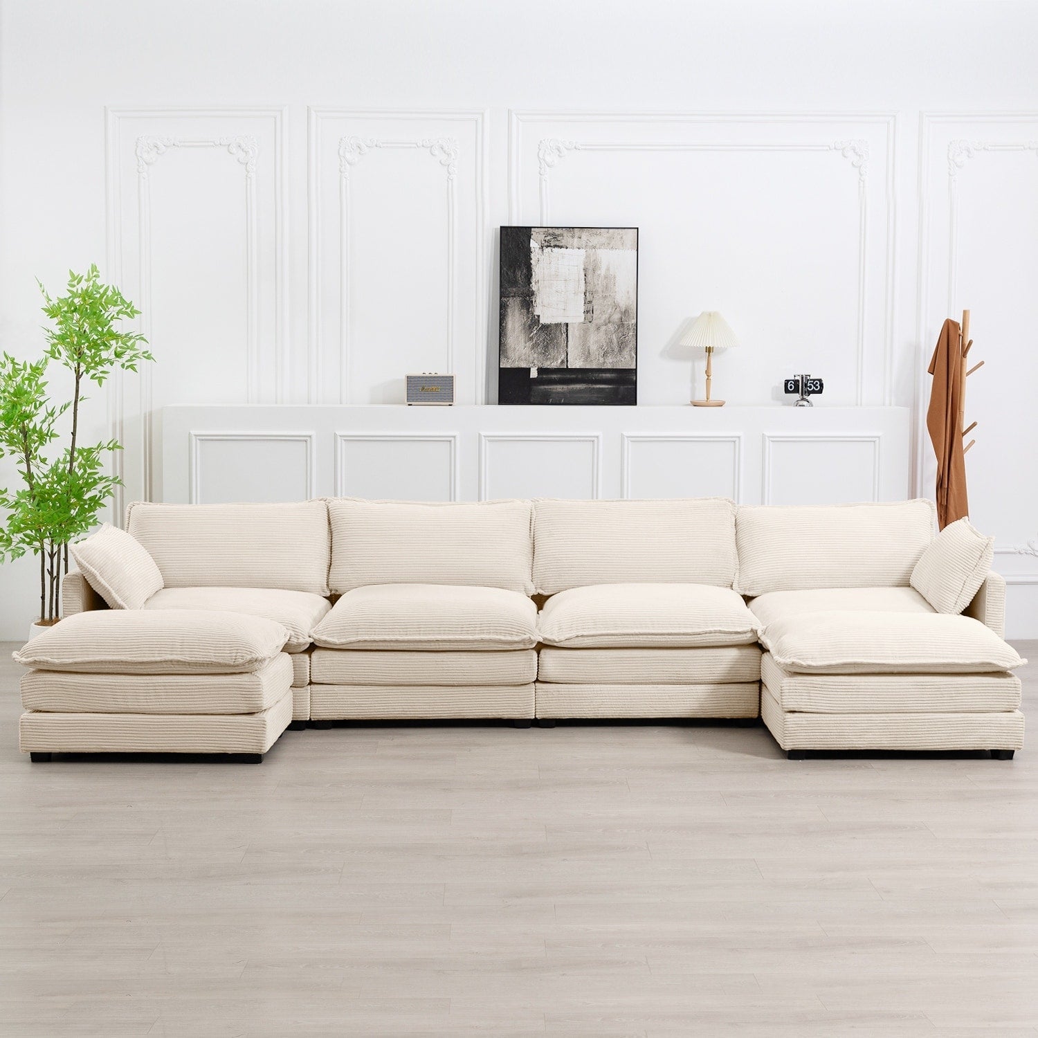 Canapé sectionnel en velours côtelé avec ottomans amovibles & coussins ultra-doux pour salon & chambre