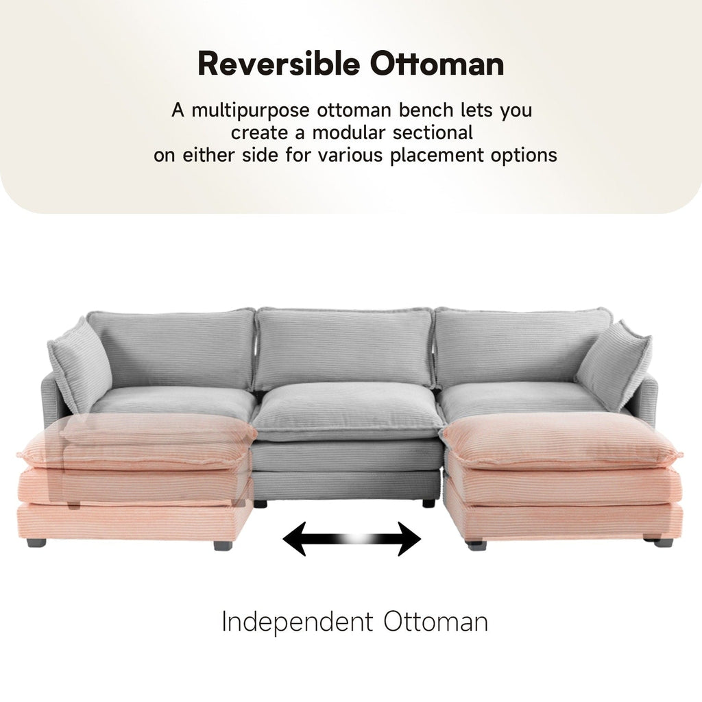 Canapé sectionnel en velours côtelé avec ottomans amovibles & coussins ultra-doux pour salon & chambre