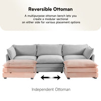 Canapé sectionnel en velours côtelé avec ottomans amovibles & coussins ultra-doux pour salon & chambre