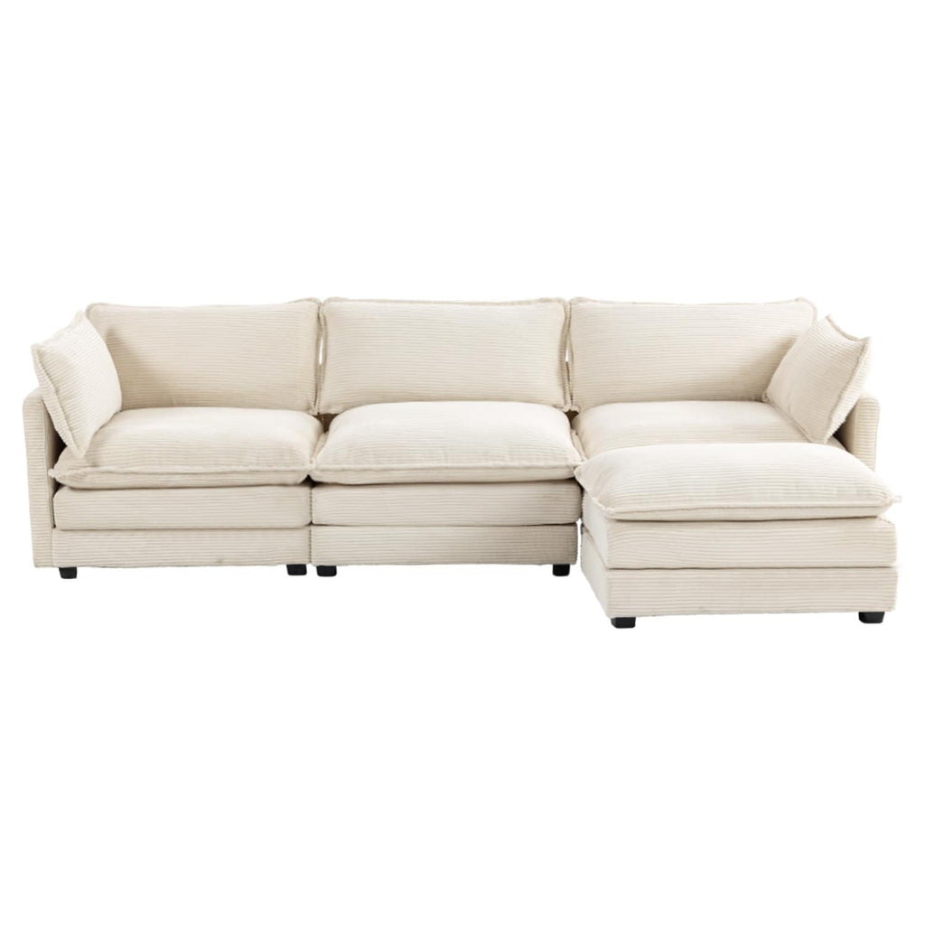 Canapé sectionnel en velours côtelé avec ottomans amovibles & coussins ultra-doux pour salon & chambre