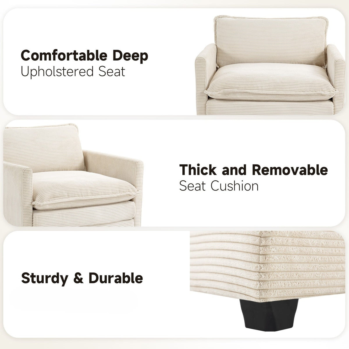 Canapé sectionnel en velours côtelé avec ottomans amovibles & coussins ultra-doux pour salon & chambre