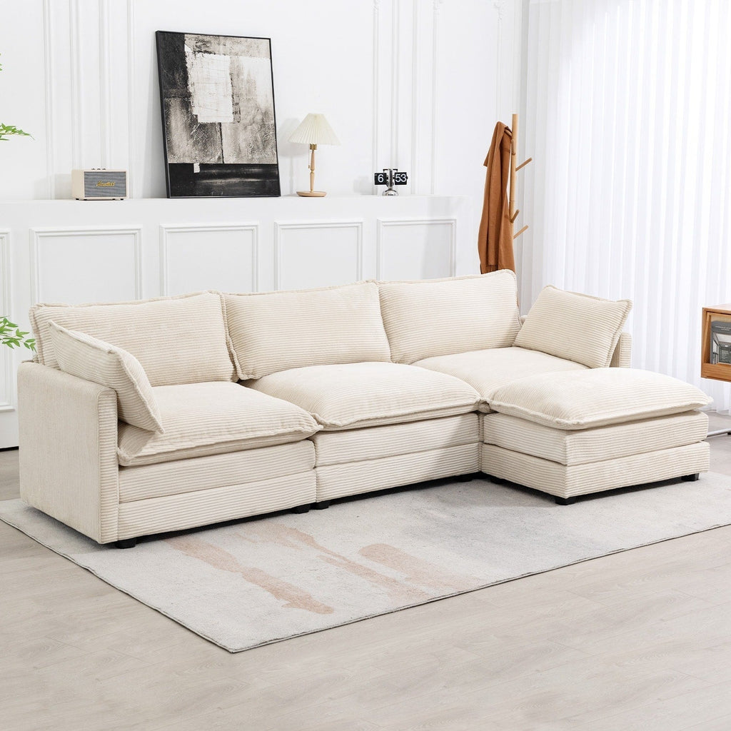Canapé sectionnel en velours côtelé avec ottomans amovibles & coussins ultra-doux pour salon & chambre