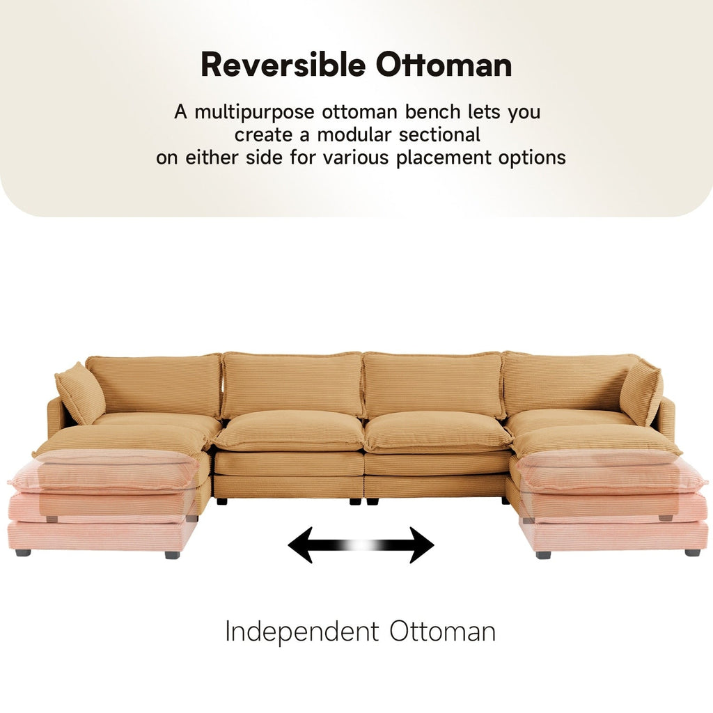 Canapé sectionnel en velours côtelé avec ottomans amovibles & coussins ultra-doux pour salon & chambre