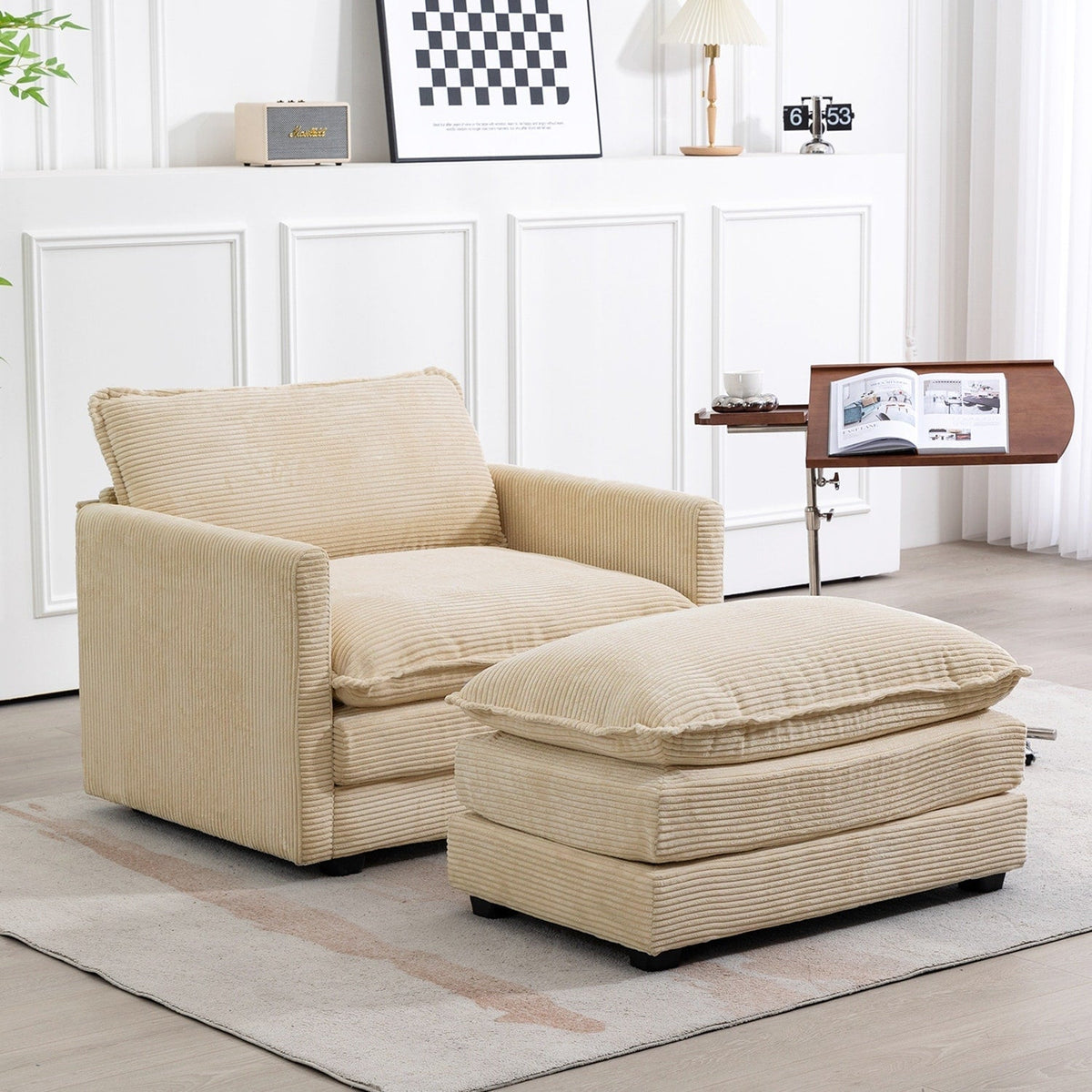 Canapé sectionnel en velours côtelé avec ottomans amovibles & coussins ultra-doux pour salon & chambre