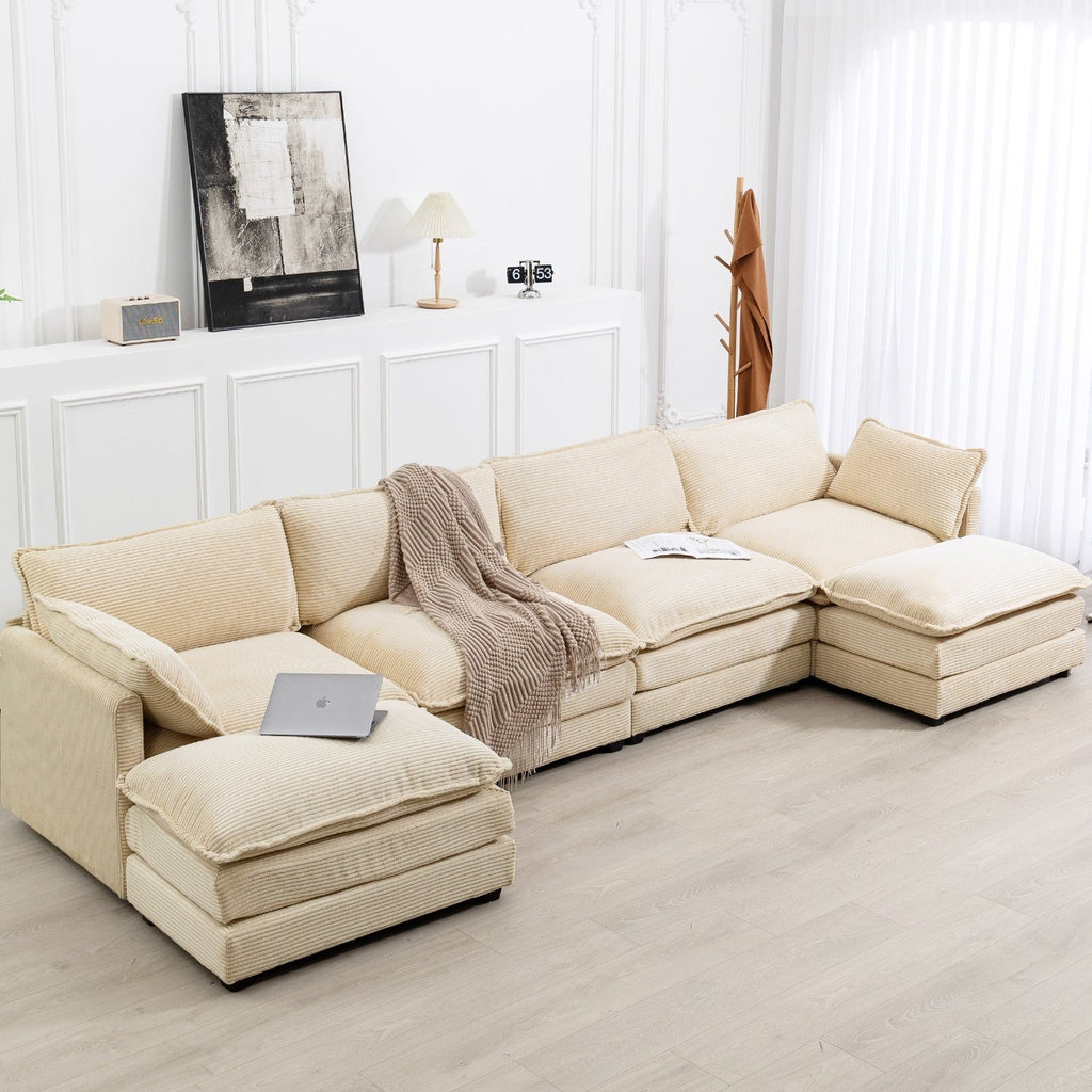 Canapé sectionnel en velours côtelé avec ottomans amovibles & coussins ultra-doux pour salon & chambre