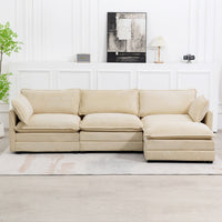 Canapé sectionnel en velours côtelé avec ottomans amovibles & coussins ultra-doux pour salon & chambre