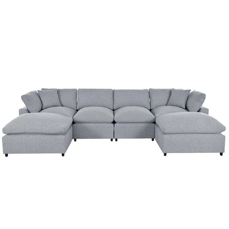 Canapé d'angle moderne en U avec 2 grandes méridiennes et poufs amovibles