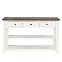 Console en bois avec 3 tiroirs de rangement et 2 étagères