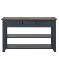 Console en bois avec 3 tiroirs de rangement et 2 étagères