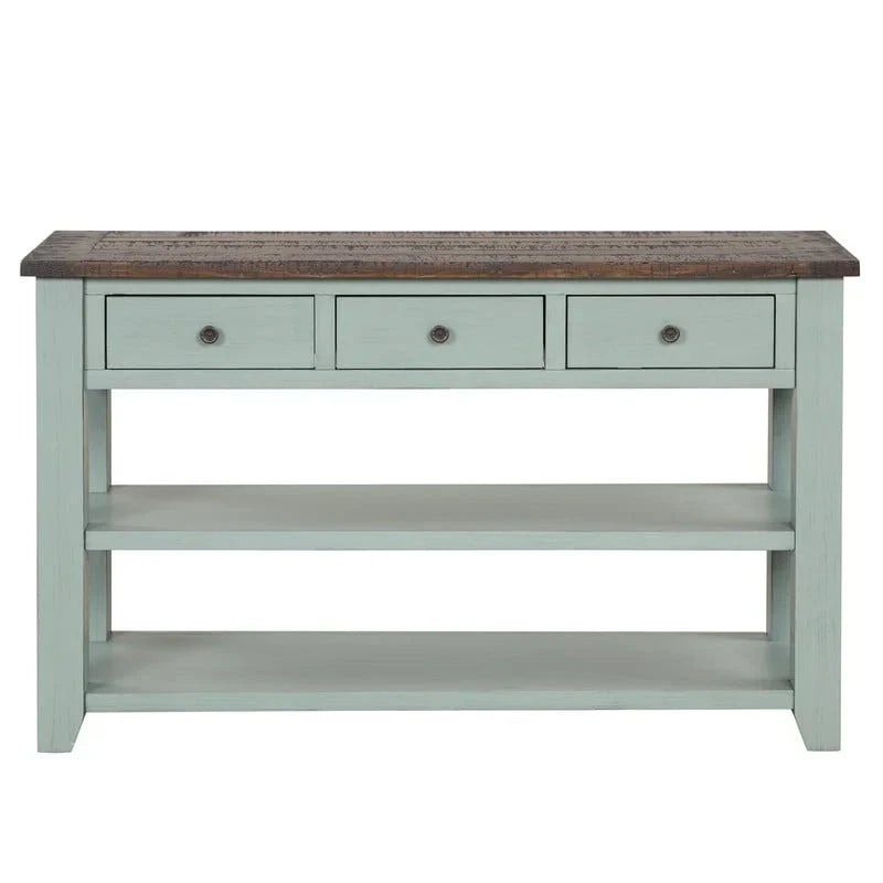 Console en bois avec 3 tiroirs de rangement et 2 étagères