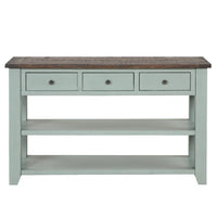 Console en bois avec 3 tiroirs de rangement et 2 étagères