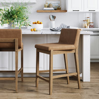 Gracie Tabouret de bar moderne, chaise rembourrée en bouclette et pieds en bois brossé