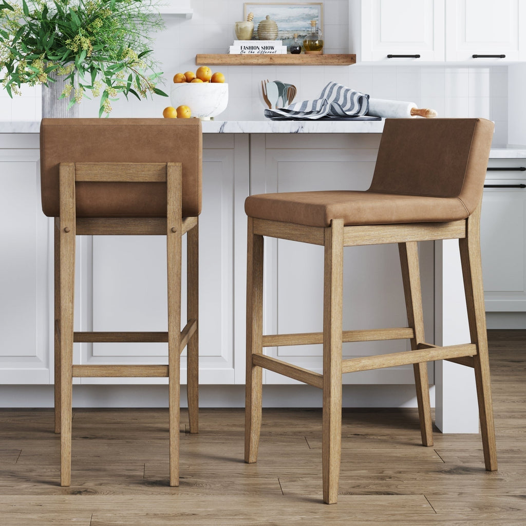 Gracie Tabouret de bar moderne, chaise rembourrée en bouclette et pieds en bois brossé