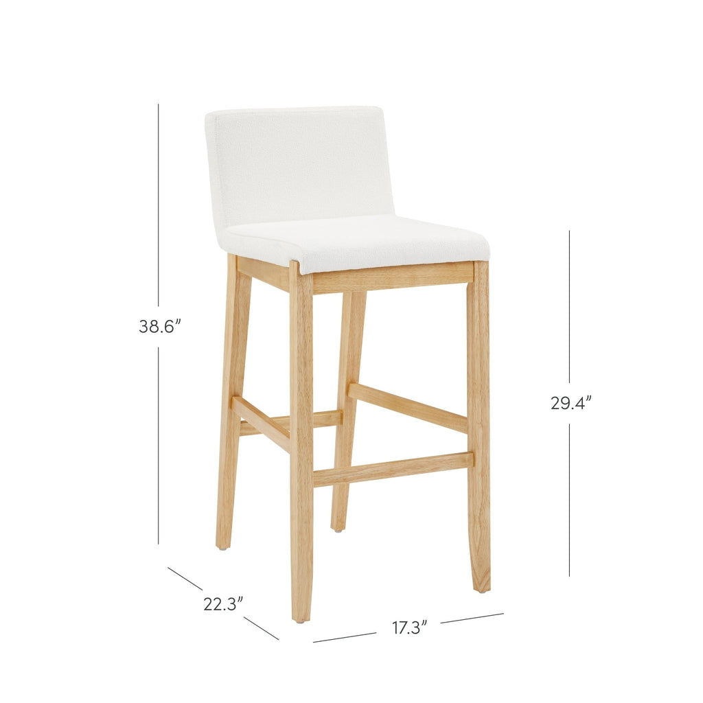 Gracie Tabouret de bar moderne, chaise rembourrée en bouclette et pieds en bois brossé