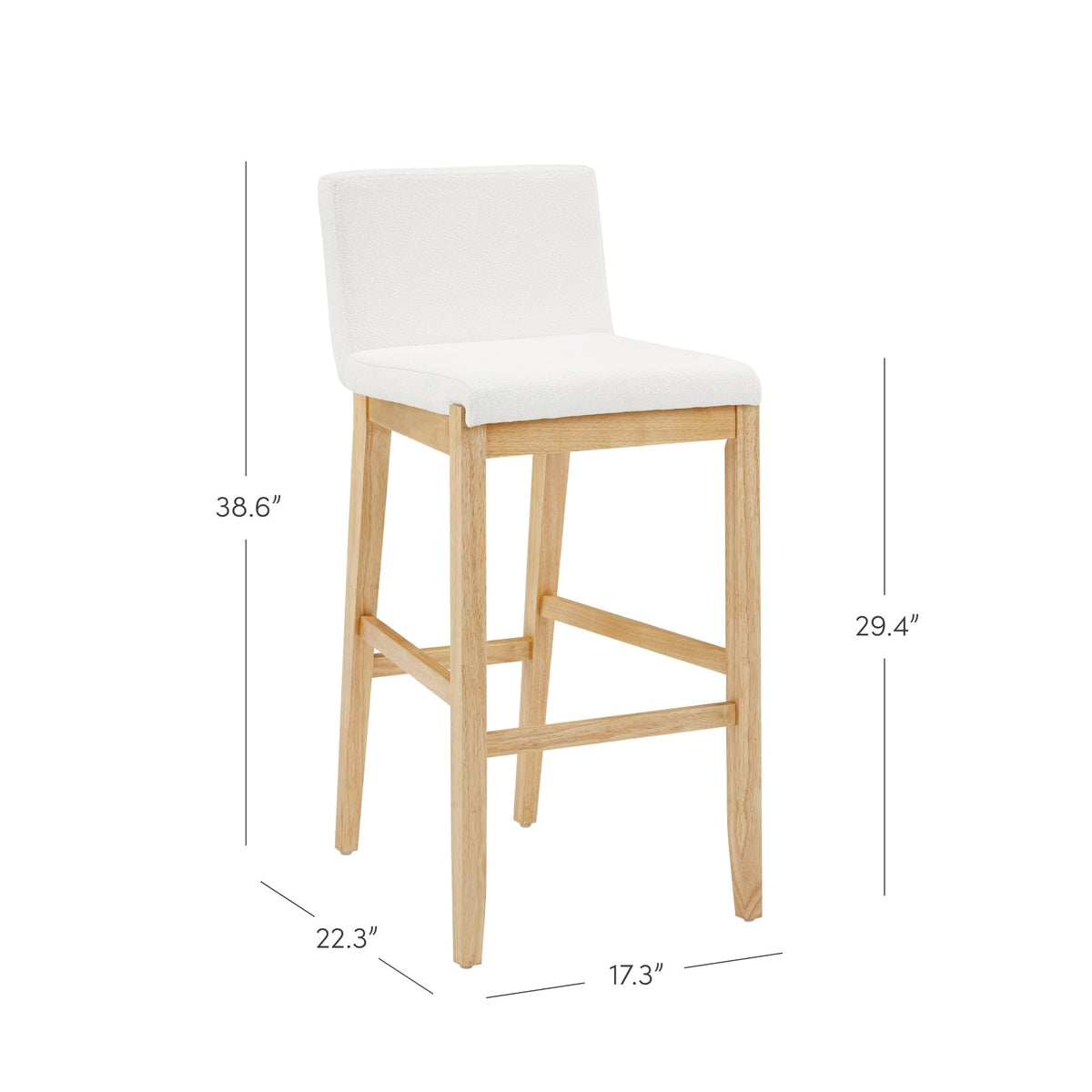 Gracie Tabouret de bar moderne, chaise rembourrée en bouclette et pieds en bois brossé