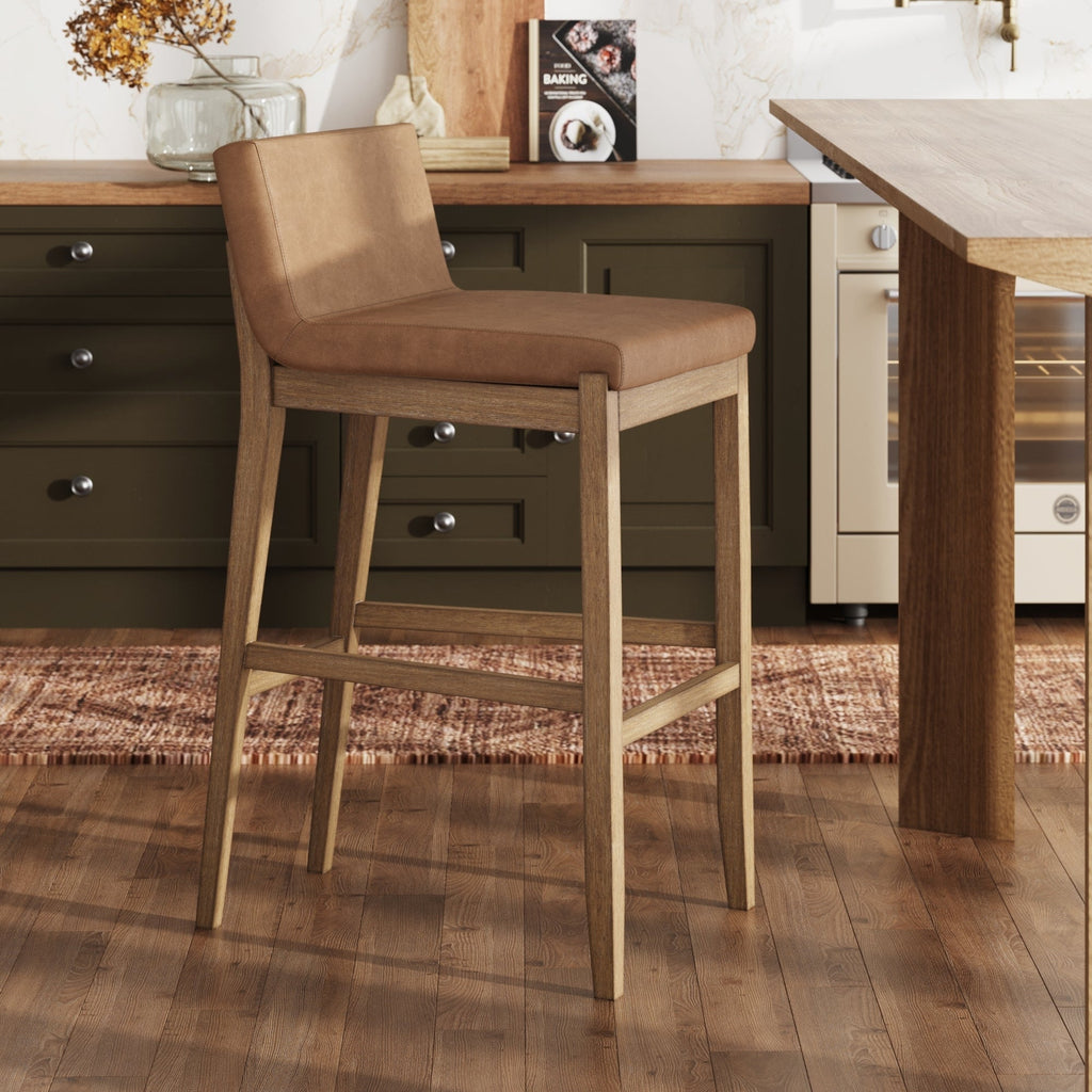 Gracie Tabouret de bar moderne, chaise rembourrée en bouclette et pieds en bois brossé