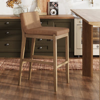 Gracie Tabouret de bar moderne, chaise rembourrée en bouclette et pieds en bois brossé
