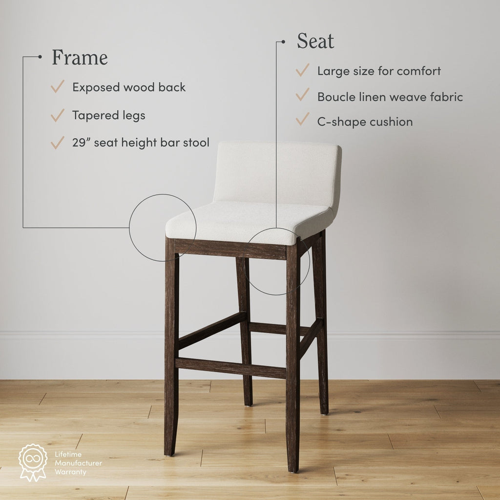 Gracie Tabouret de bar moderne, chaise rembourrée en bouclette et pieds en bois brossé