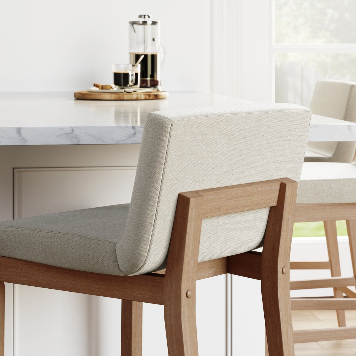 Gracie Tabouret de bar moderne, chaise rembourrée en bouclette et pieds en bois brossé