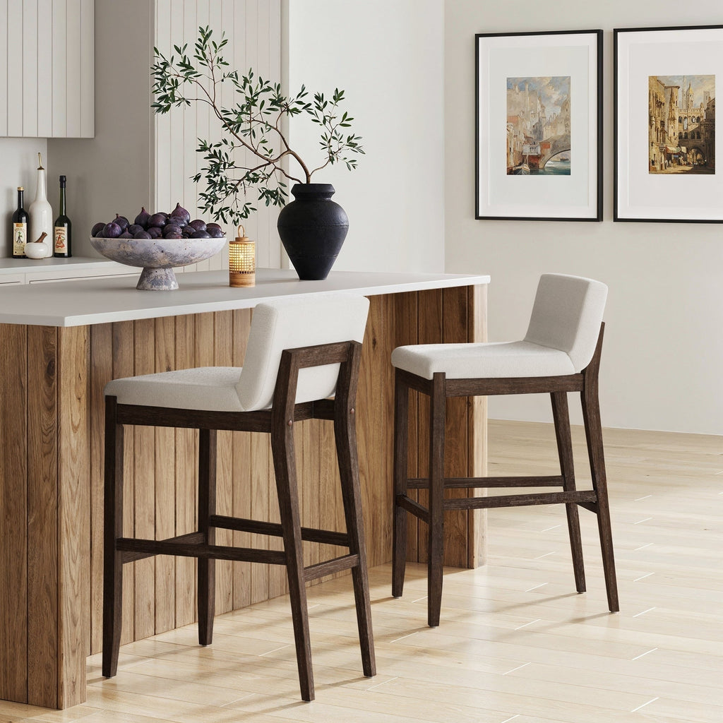 Gracie Tabouret de bar moderne, chaise rembourrée en bouclette et pieds en bois brossé
