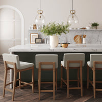 Gracie Tabouret de bar moderne, chaise rembourrée en bouclette et pieds en bois brossé