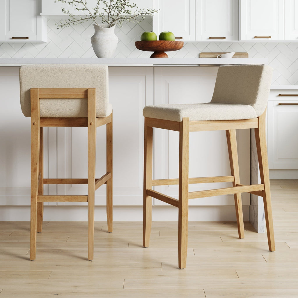 Gracie Tabouret de bar moderne, chaise rembourrée en bouclette et pieds en bois brossé