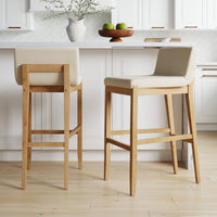Gracie Tabouret de bar moderne, chaise rembourrée en bouclette et pieds en bois brossé