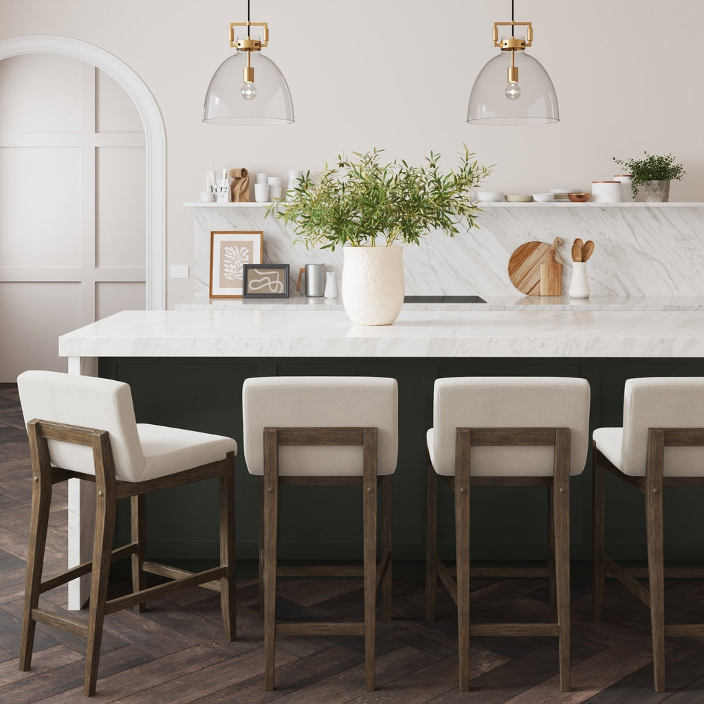 Gracie Tabouret de bar moderne, chaise rembourrée en bouclette et pieds en bois brossé