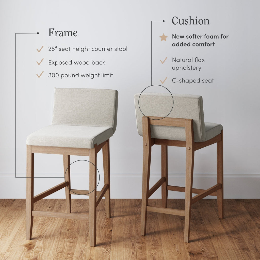 Gracie Tabouret de bar moderne, chaise rembourrée en bouclette et pieds en bois brossé
