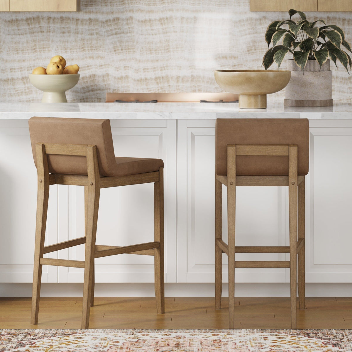 Gracie Tabouret de bar moderne, chaise rembourrée en bouclette et pieds en bois brossé