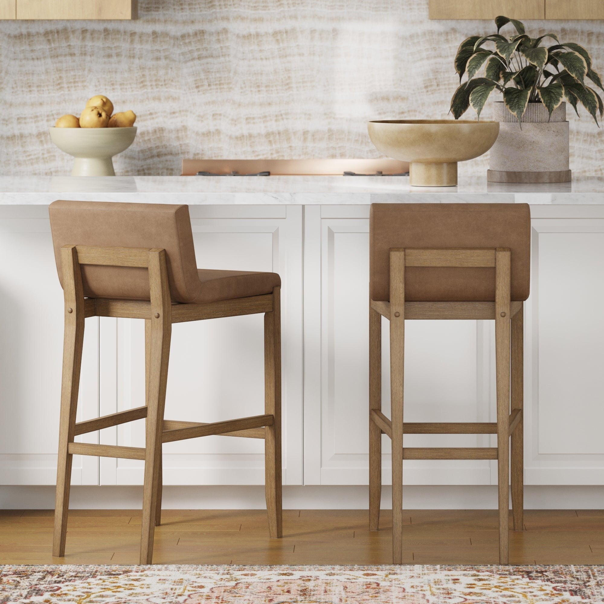 Gracie Tabouret de bar moderne, chaise rembourrée en bouclette et pieds en bois brossé