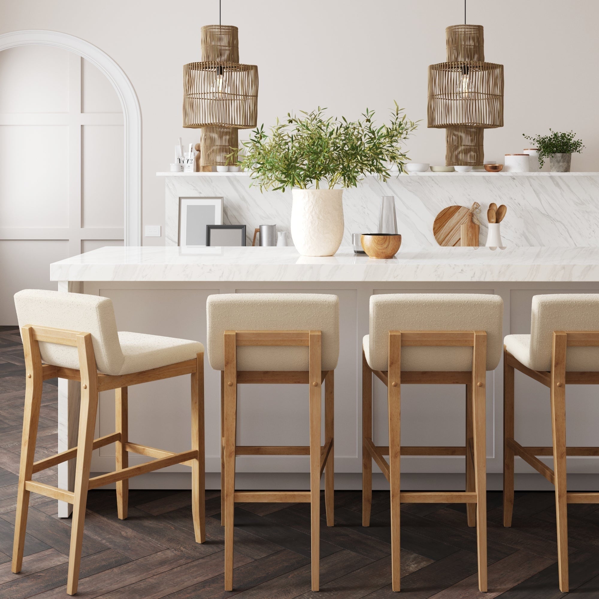Gracie Tabouret de bar moderne, chaise rembourrée en bouclette et pieds en bois brossé