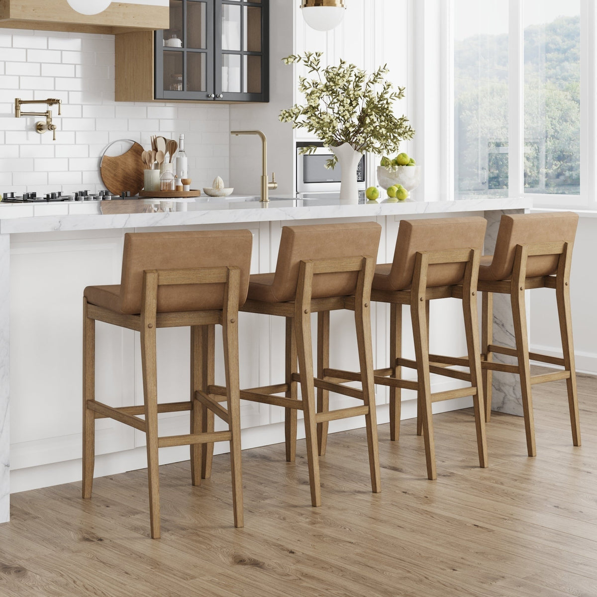 Gracie Tabouret de bar moderne, chaise rembourrée en bouclette et pieds en bois brossé
