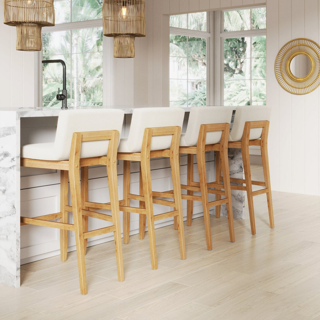 Gracie Tabouret de bar moderne, chaise rembourrée en bouclette et pieds en bois brossé