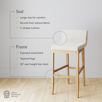 Gracie Tabouret de bar moderne, chaise rembourrée en bouclette et pieds en bois brossé
