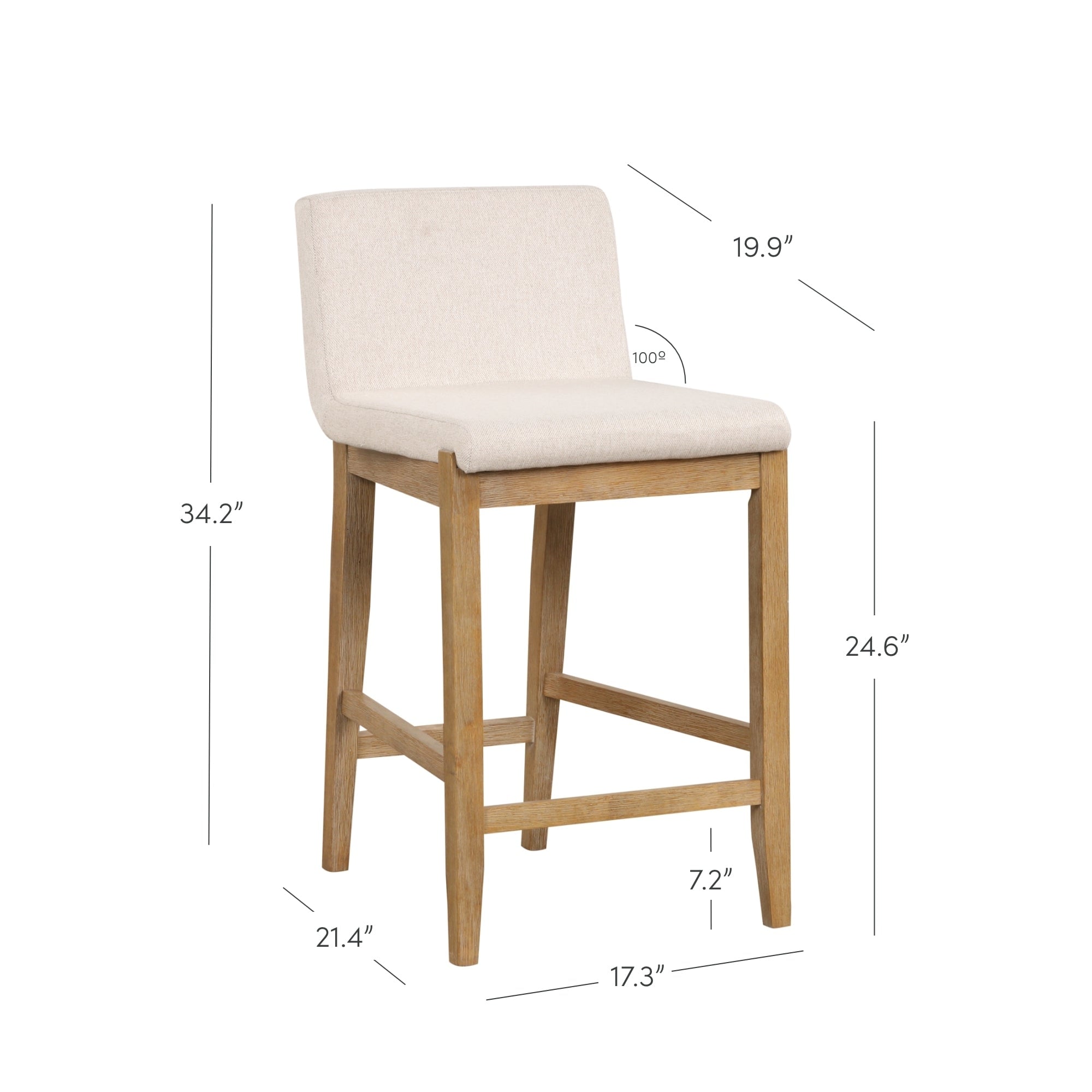 Gracie Tabouret de bar moderne, chaise rembourrée en bouclette et pieds en bois brossé