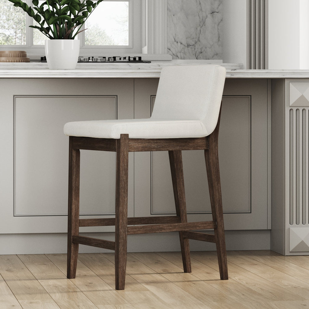 Gracie Tabouret de bar moderne, chaise rembourrée en bouclette et pieds en bois brossé
