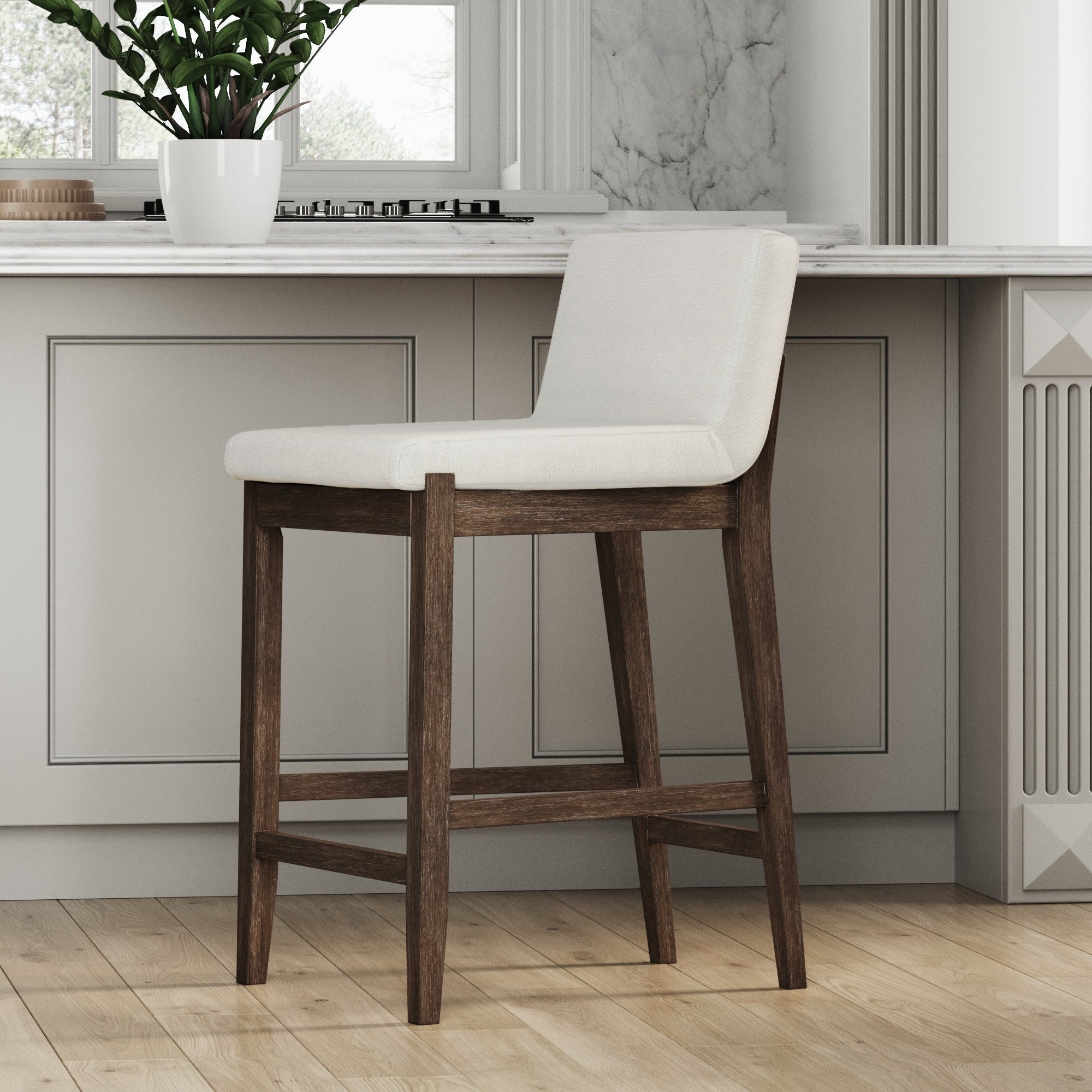 Gracie Tabouret de bar moderne, chaise rembourrée en bouclette et pieds en bois brossé