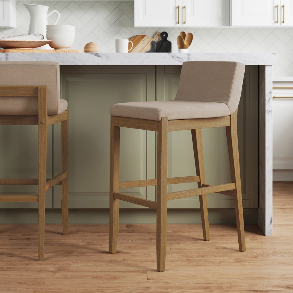 Gracie Tabouret de bar moderne, chaise rembourrée en bouclette et pieds en bois brossé