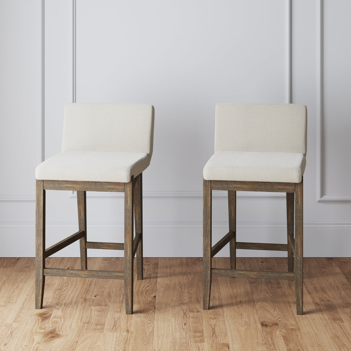Gracie Tabouret de bar moderne, chaise rembourrée en bouclette et pieds en bois brossé