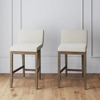 Gracie Tabouret de bar moderne, chaise rembourrée en bouclette et pieds en bois brossé