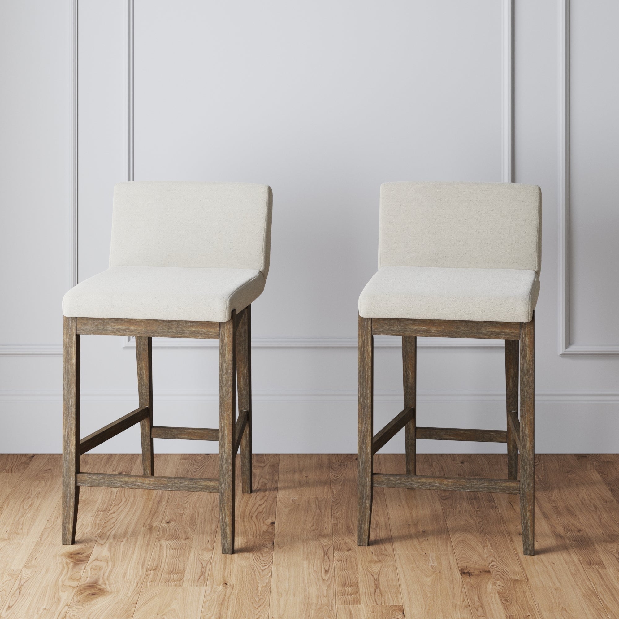 Gracie Tabouret de bar moderne, chaise rembourrée en bouclette et pieds en bois brossé