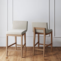 Gracie Tabouret de bar moderne, chaise rembourrée en bouclette et pieds en bois brossé
